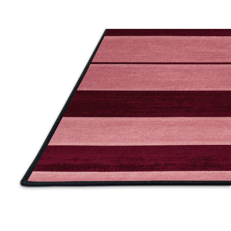 Tapis rouge à rayures horizontales lavable à la machine, Rectangle 4pi x 6 pi