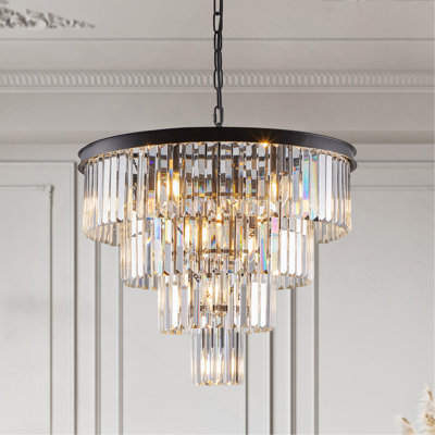 Lustre moderne contemporain en cristal de 24 po de style lustre en cristal à 4 niveaux avec lustre 4 niveaux pour salle à manger et salon (ampoules non incluses)