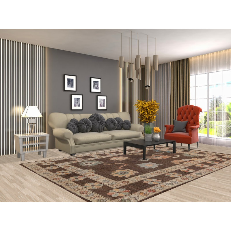 Tapis all-over brun à motif de teinture végétale Oushak 7 x 10