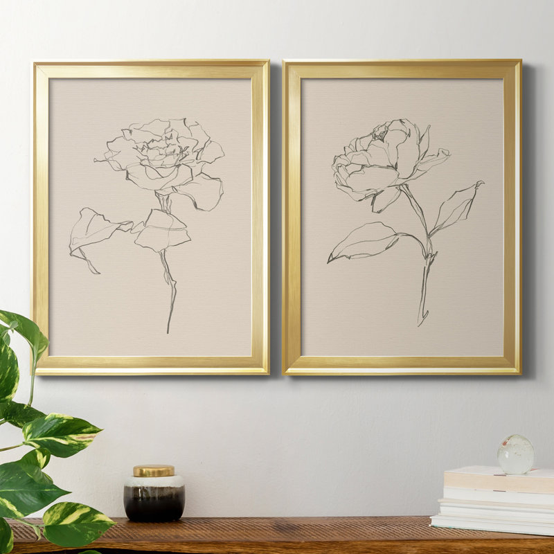 «Floral Contour Study I», reproduction encadrée de qualité supérieure - prête à être accrochée, Cadre doré