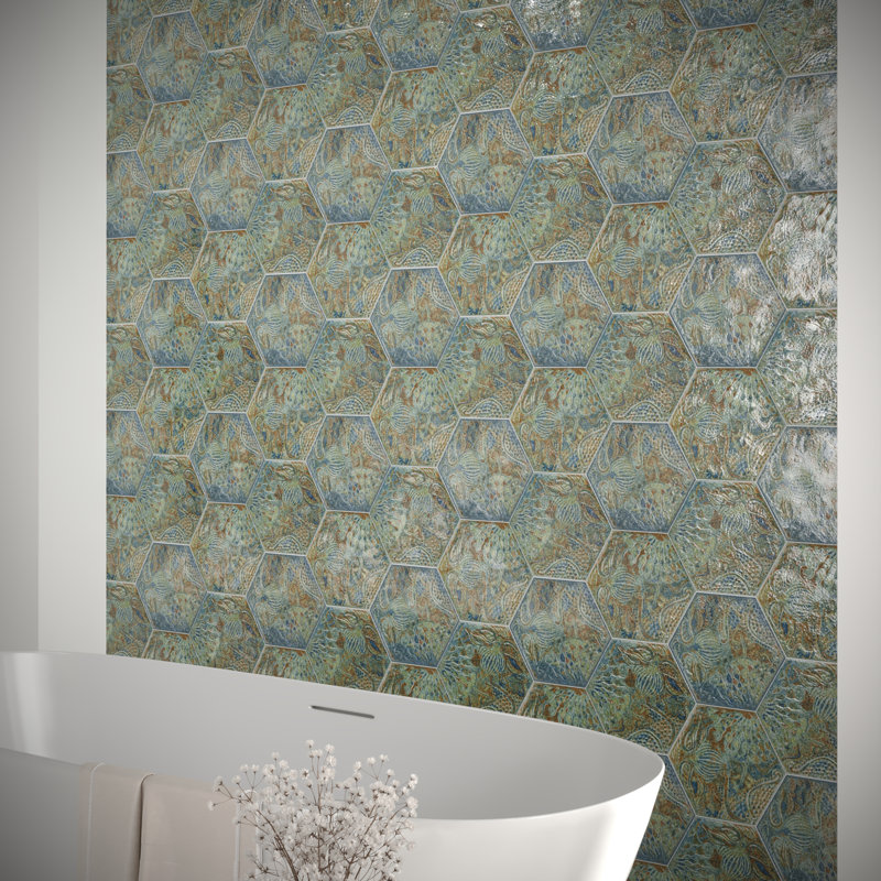 Gaudi Lux Hex 9" x 10" Porcelain Patterned Wall & Floor Tile, Ocean