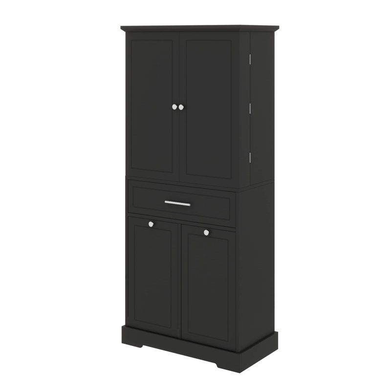 Freestanding Bathroom Storage Unit With Doors Drawers Pull Out Laundry Basket Adjustable Shelf, Black