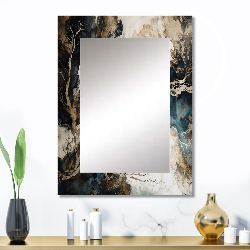 Blue Beige Marbled Dreamscape I - Geometric Wall Mirror, Modern Decorative Mirror, Printed Metal Art, 32" x 24"