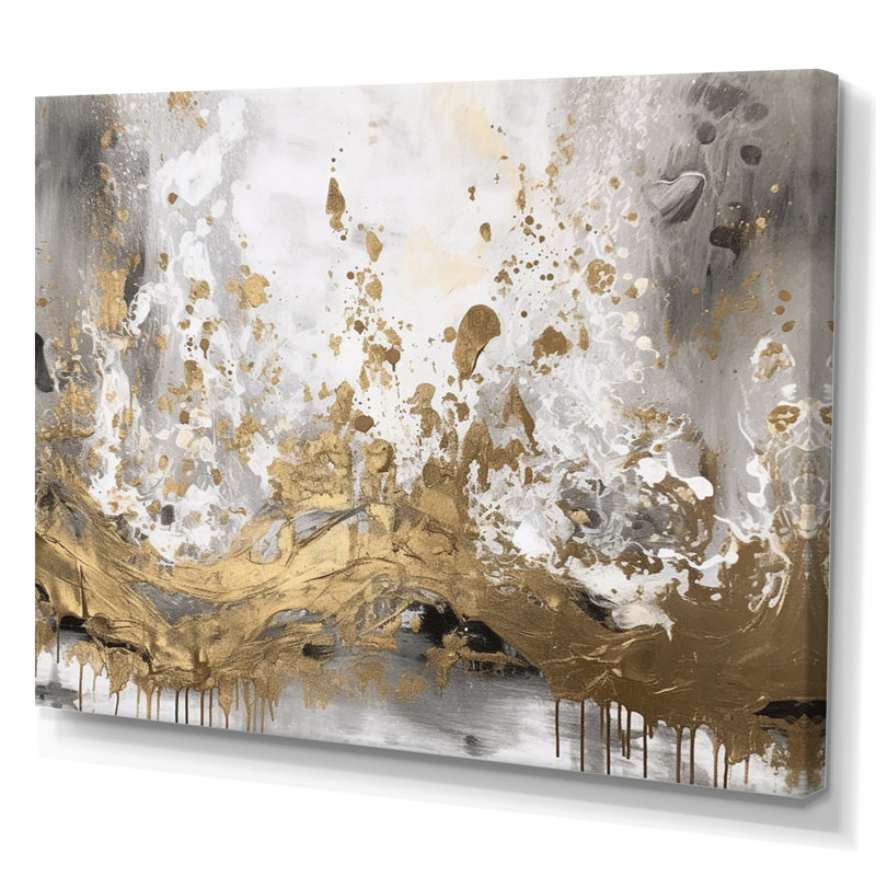Art moderne abstrait blanc et or - art mural abstrait, H 12 po x l 20 po x P 1 po, Toile tendue
