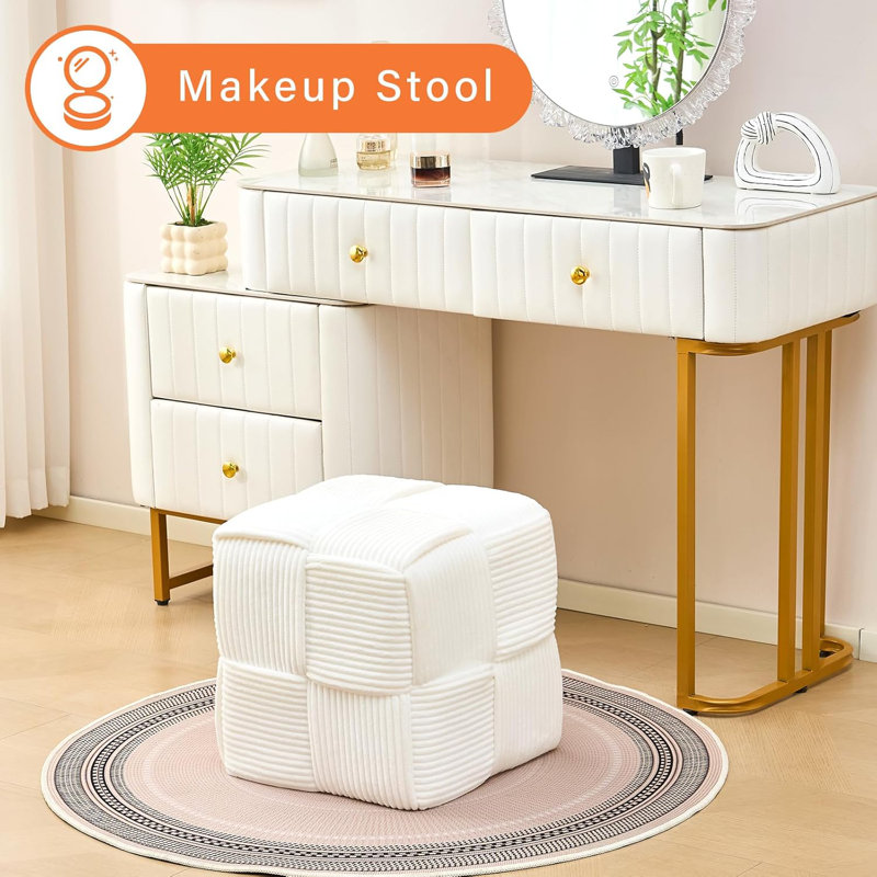 Upholstered Ottoman, White
