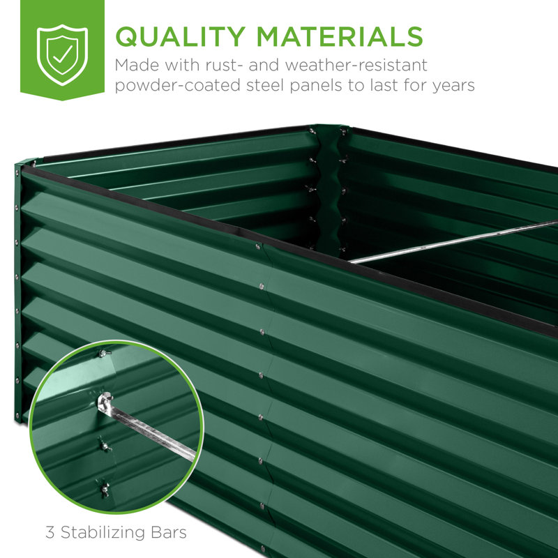 Rosonda Outdoor Metal Raised Planter Box, 24" H x 96" W x 48" D, Green