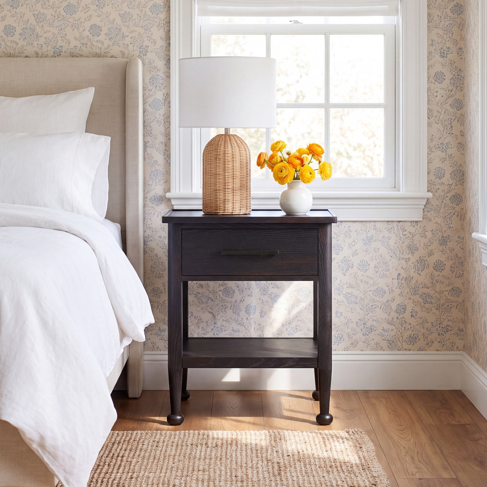 Billie 1-Drawer Oak Nightstand, Black