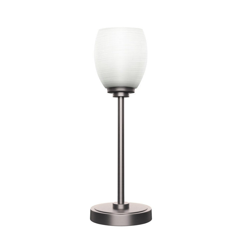 Lampe d'appoint Aneka présentée en finition graphite avec verre de lin blanc de 5 po