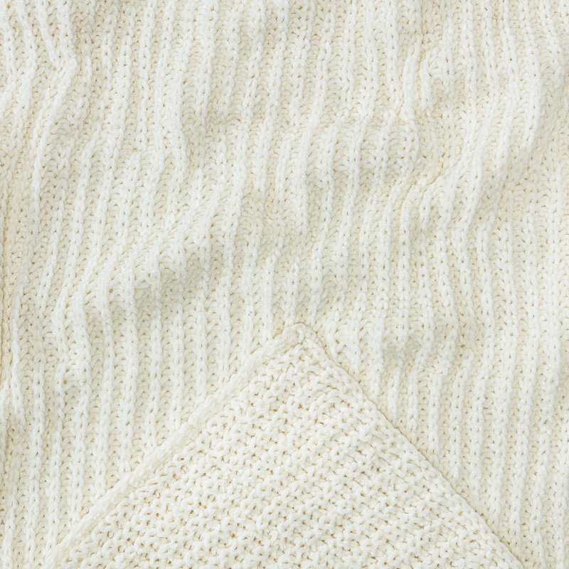 Pearl Off-White Knitted Chenille Throw Blanket 50" x 65"