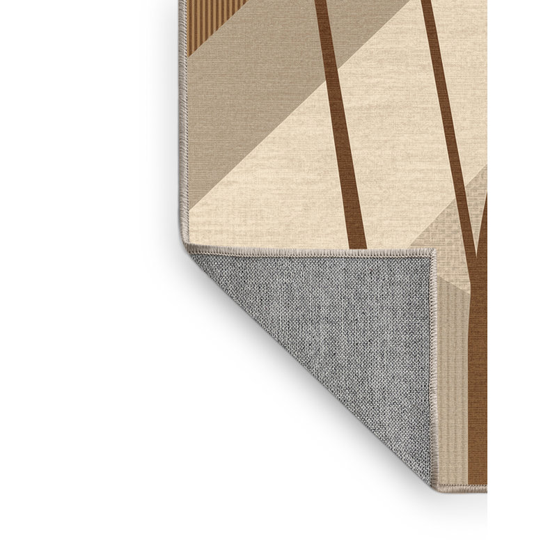 Machine Washable Ortmund Cattail Modern Geometric Rug in Beige – Beige Binding, 6' Square