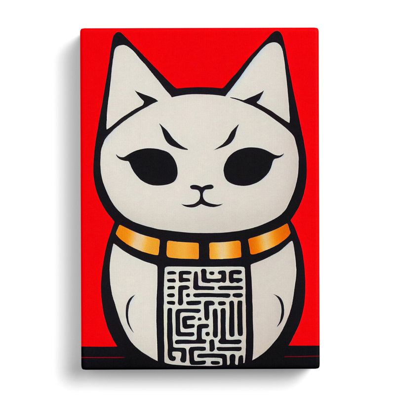 Maneki Neko Abstract Cat - Wall Art, 50cm H x 35cm W x 3cm D, Wrapped Canvas