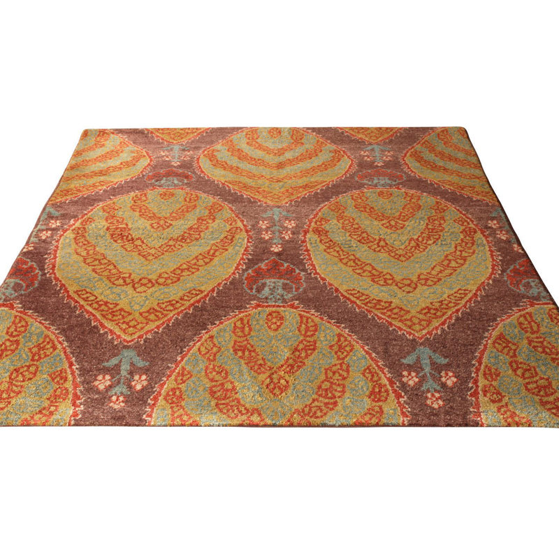 One-of-a-Kind Hand-Knotted 1970s Green/Orange 5'11" x 6'8" Silk Area Rug
