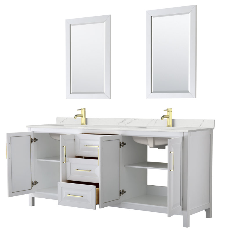 Daria 80'' W Vanity, White, Brushed Gold, White Quartz