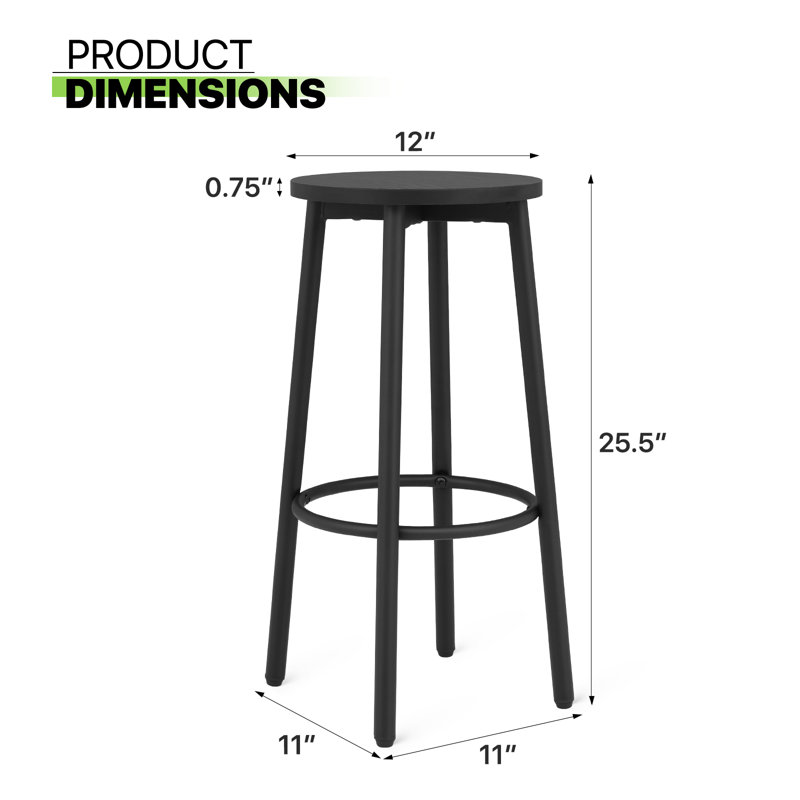 Round Kitchen Backless Bar Stool With Footrest, Black