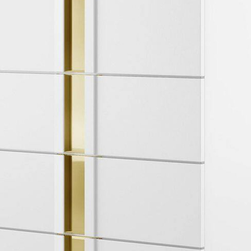 Commode haute Yoki, 5 tiroirs, blanc glamour moderne et or, Blanc / Doré