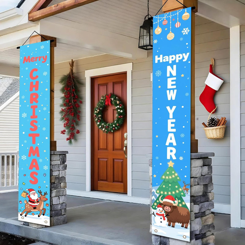 Merry Christmas Doors Banner Ball Porche sign for Christmas Front Front