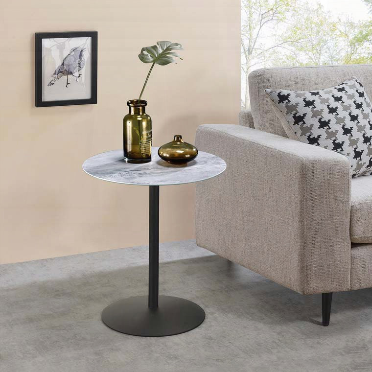 Table de bout en verre texturé gris marbre avec base en acier, Gris