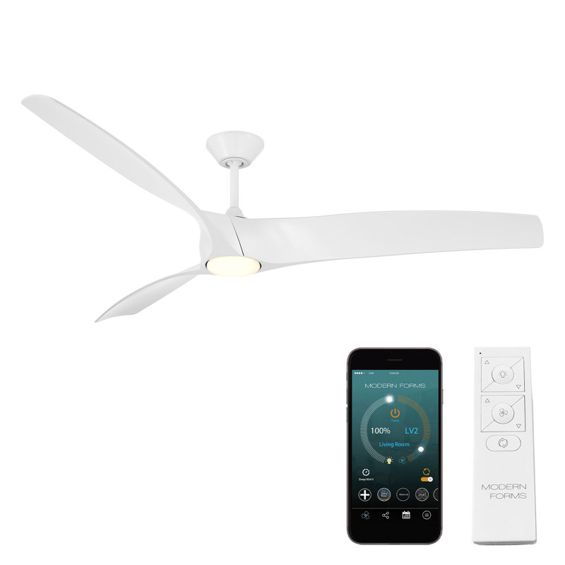 Zephyr 3 - Blade Outdoor/Indoor Smart Ceiling Fan with Light Kit And Remote Control Included, 72", Matte White