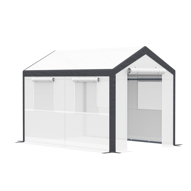 Serre 10 pi x 7 pi, jardin chaud pour l'extérieur avec 2 portes à fermeture à glissière, 4 fenêtres et couvercle, blanc