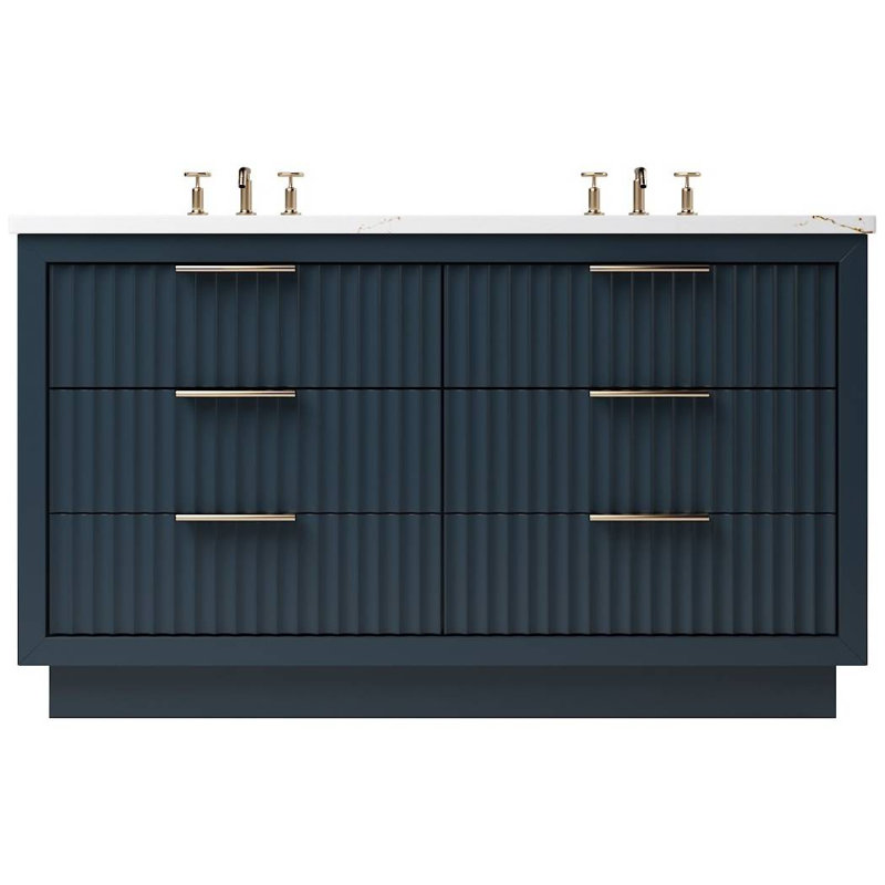Lecrieú Double Drawer Bath Vanity, Hague Blue, 72", Rose Gold