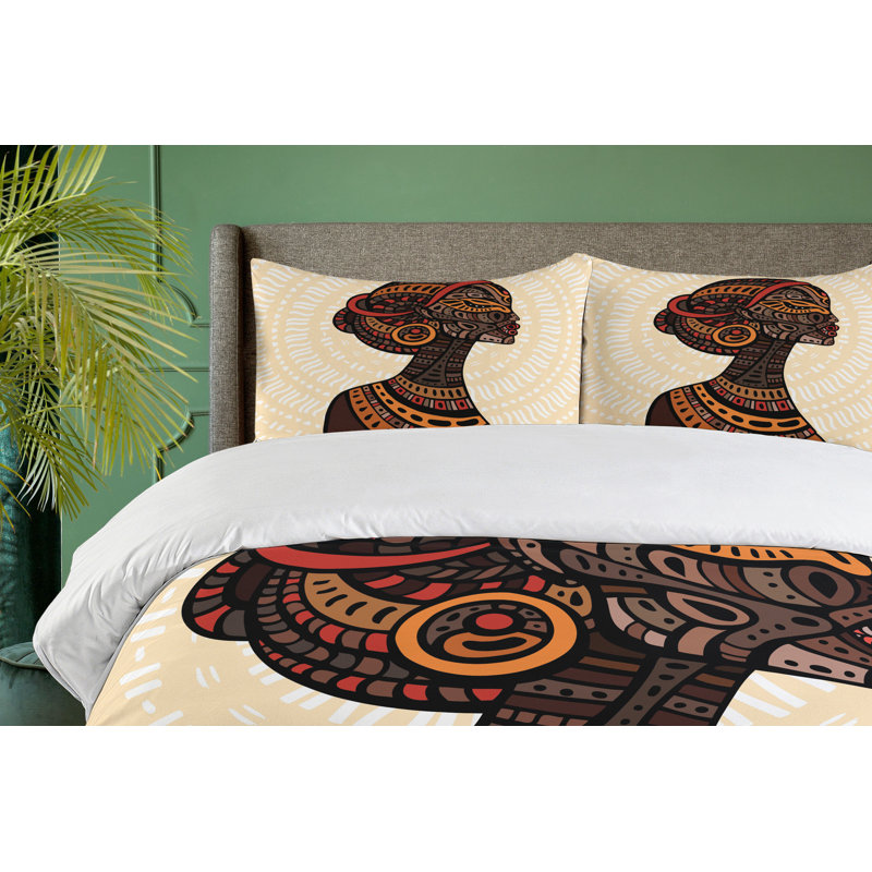 Queen Size Multicolor Microfiber African Art Duvet Cover Set