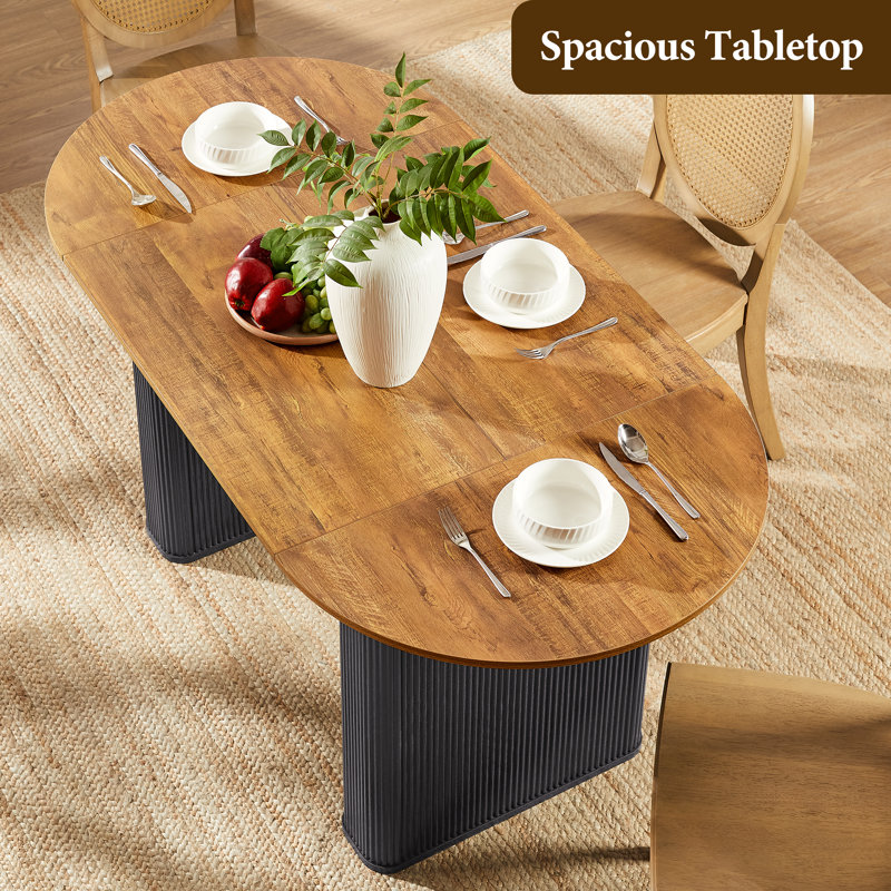 63" Fluted Oval Dining Table Double Pedestal Kitchen Table For 4-6 With Thickened Edge, Luxury Table For Dining Room/Kitchen