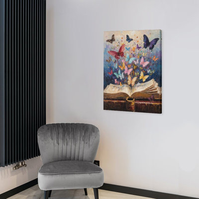 Papillons d'un vieux livre, tableau mural avec cadre en bois intégré, 16 x 20