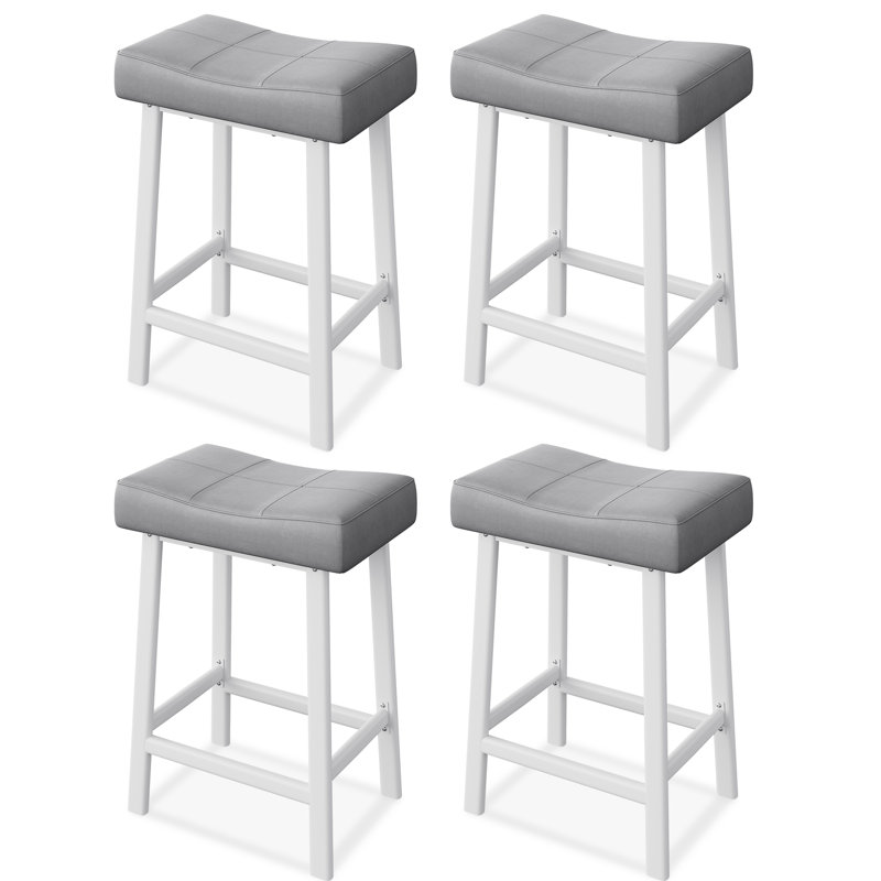 Bar Stool with Iron Frame, Gray/White, 4