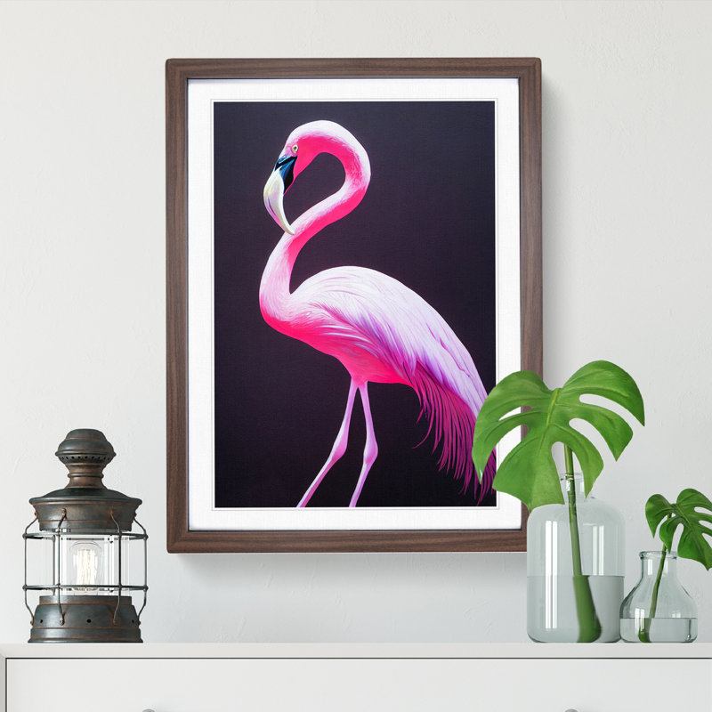 Bewitching Flamingo - Single Picture Frame Print, 64cm H x 46cm W x 2cm D, Walnut