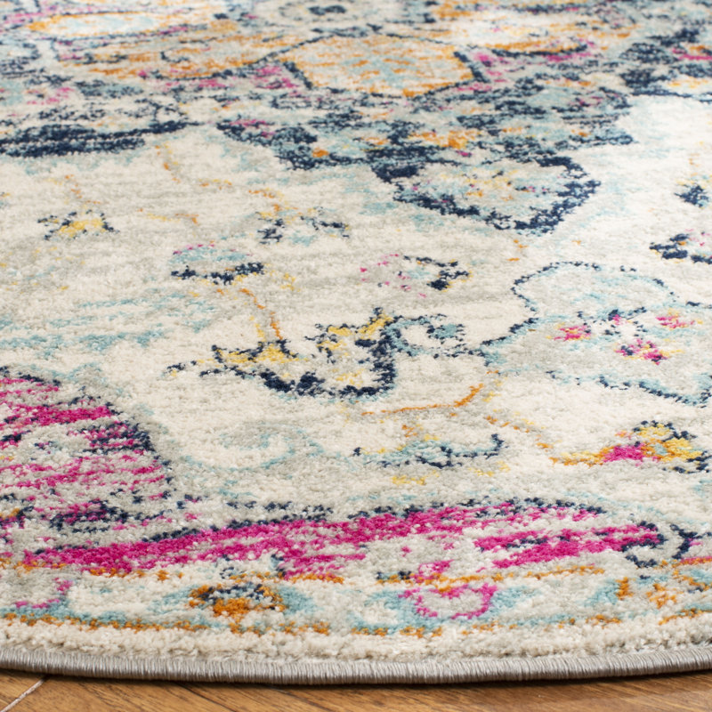 Tapis oriental ivoire / fuchsia Christa, Rond 6 pi 7 po