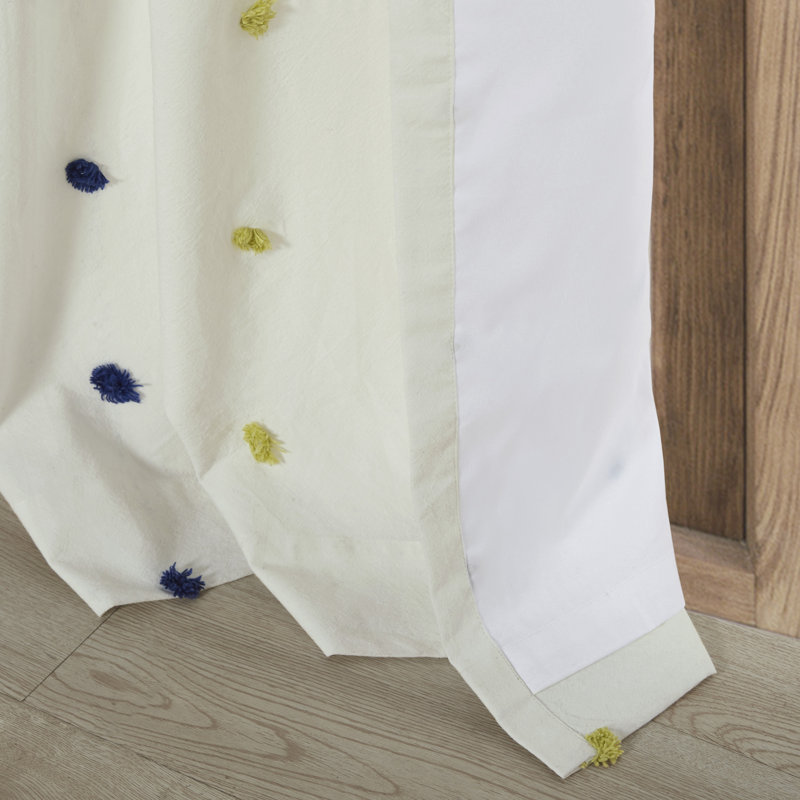Rideau simple en coton à pois Callie Jacquard Pom Pom, Beige/bleu/rose