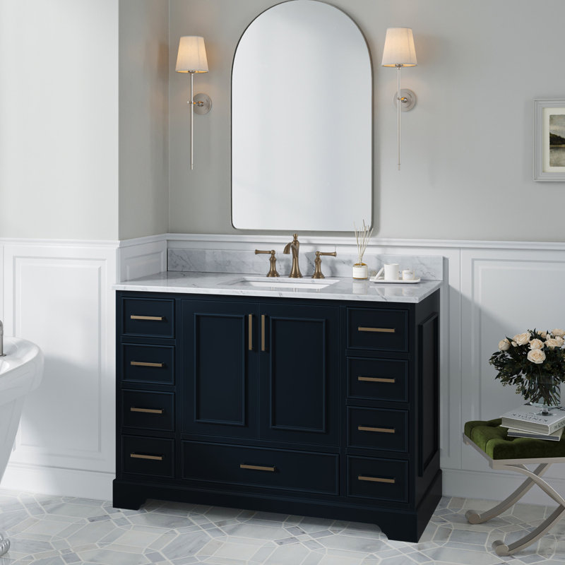 49'' Single Bathroom Vanity with Carrara Marble Top, Midnight Blue