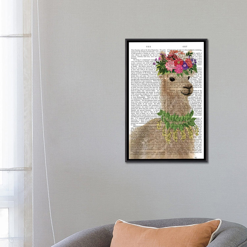 «Llama Bohemian 2» par Fab Funky, reproduction d'art graphique, H 26 po x l 18 po x 1,5 po, Toile avec cadre noir patiné