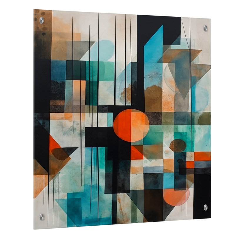 Orange abstrait géométrique «I» - Art mural abstrait géométrique en verre acrylique, H 20 po x l 12 po