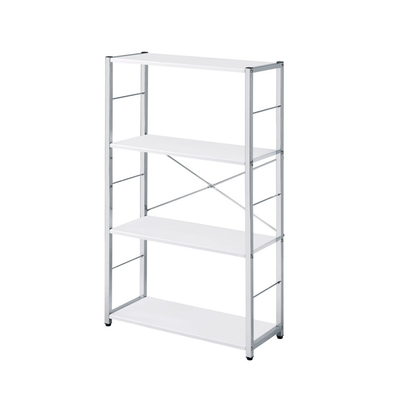 Tennos 3-Shelf Rectangular Bookshelf, (5 Shelves) 42" H x 24" W x 11" D, White/Chrome