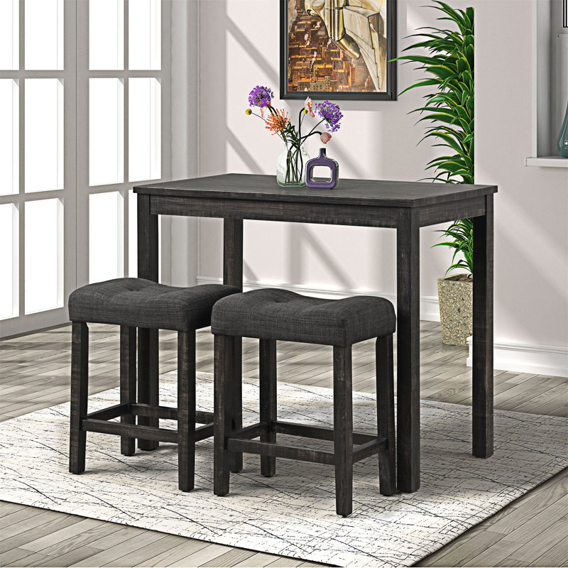 Button Tufted Counter Height Stool, Set of 2, Gray