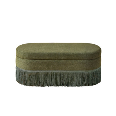 39"Upholstered Linen Storage Bench, Modern Oval Ottoman for Bedroom or Living Room
