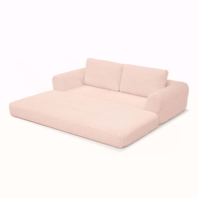 Canapé-lit pliant convertible 2-en-1, canapé-lit en velours côtelé moderne avec 2 * coussins, canapé-lit futon rembourré avec lit escamotable et lit escamotable, canapé-lit pliant pour le salon, rose