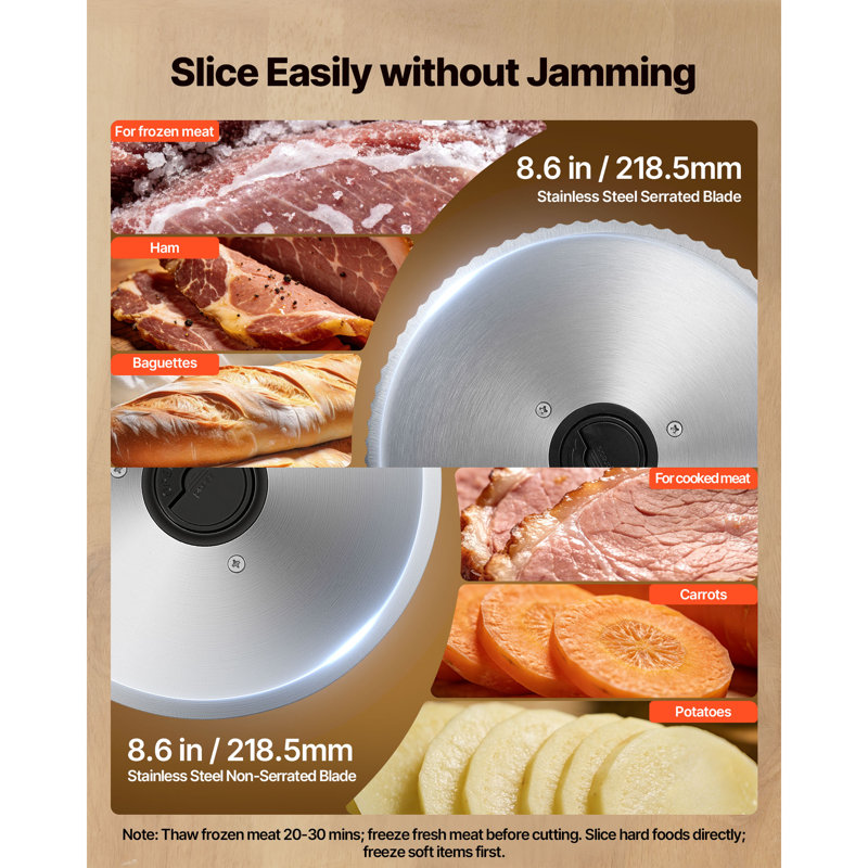 Meat Slicer, 8.6" Electric Deli Slicer with 2 SUS420 Blades & 0-0.6" Adjustable Thickness, 200W Home Food-Slicer for Frozen Meat, Dual Security Lock, Ham, Baguett, Steak, ETL Approved