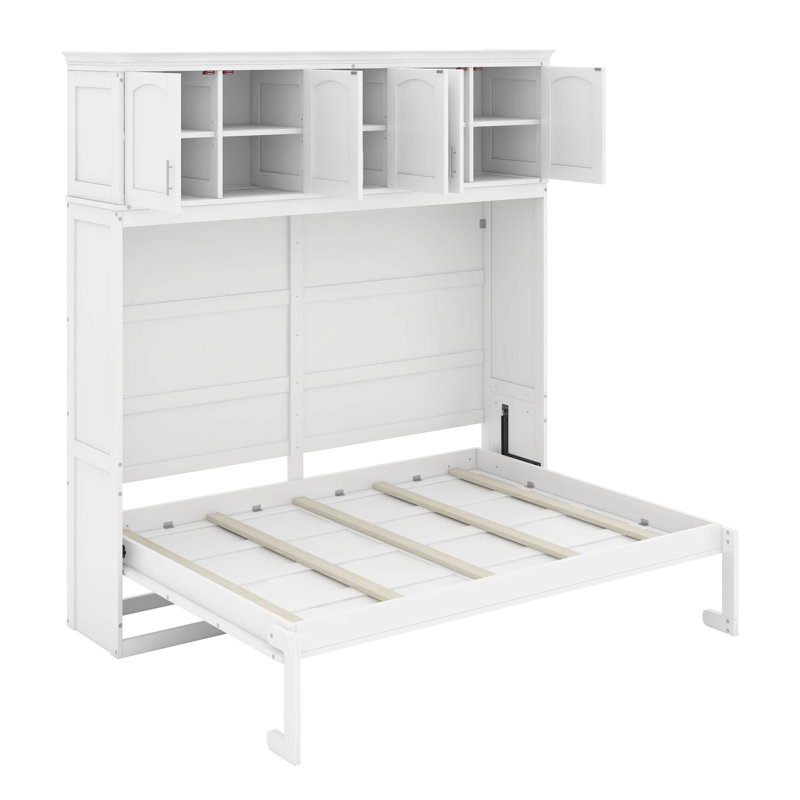 Lit escamotable double avec armoires supérieures, Blanc