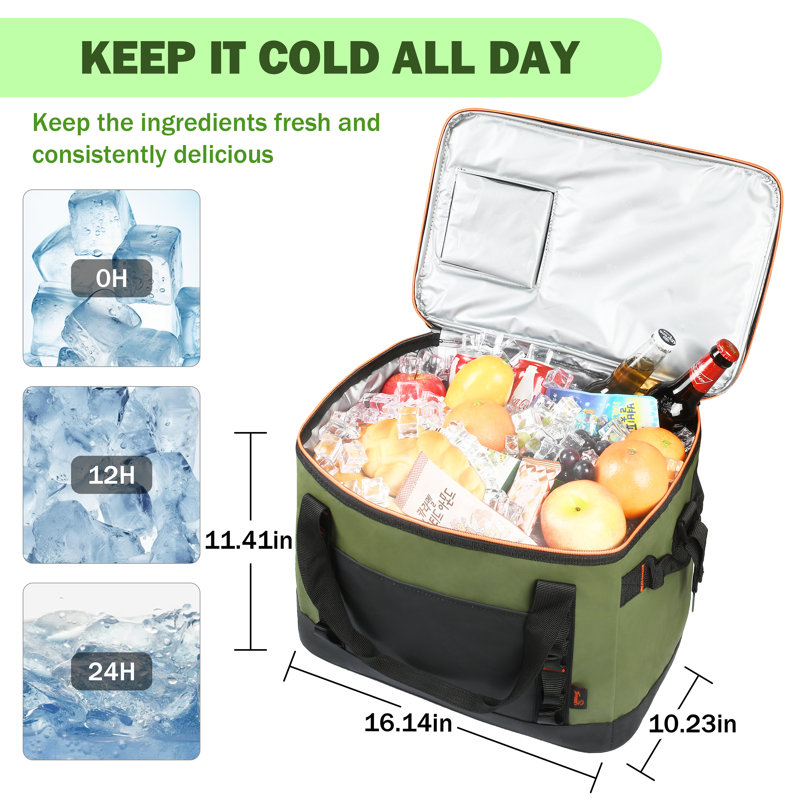 Tirrinia 31qt/48 Cans Soft Sided Cooler, Large capacity Soft Ice Chest, Portable Beach Cooler, Tirrinia CB, Green