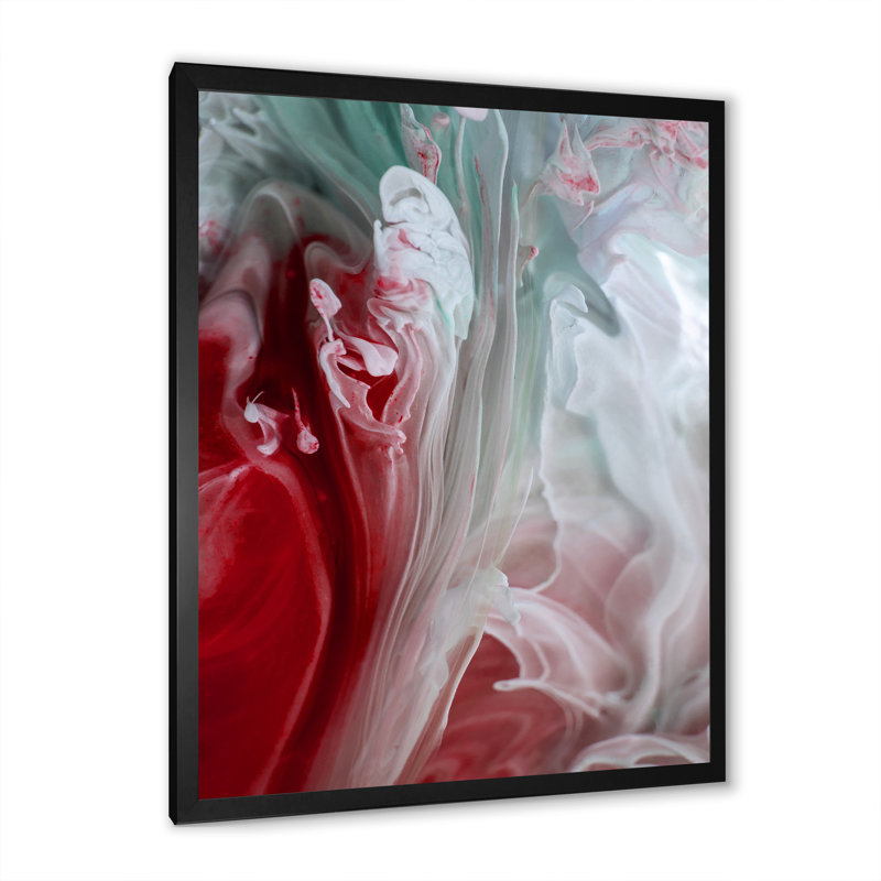 Liquid Art Ripples In Red & Green - Modern Canvas Wall Decor, Black Picture Framed, 32" H x 16" W x 1" D