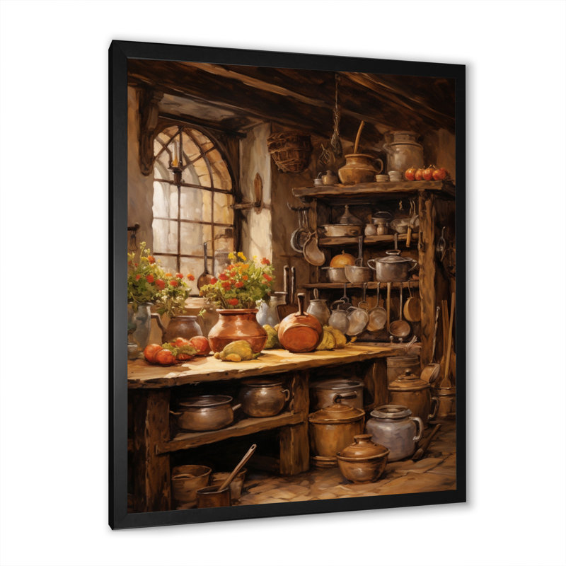 Cuisine rustique alimentaire II - nourriture, art mural, Cadre simple noir, H 20 po x l 12 po x P 1 po