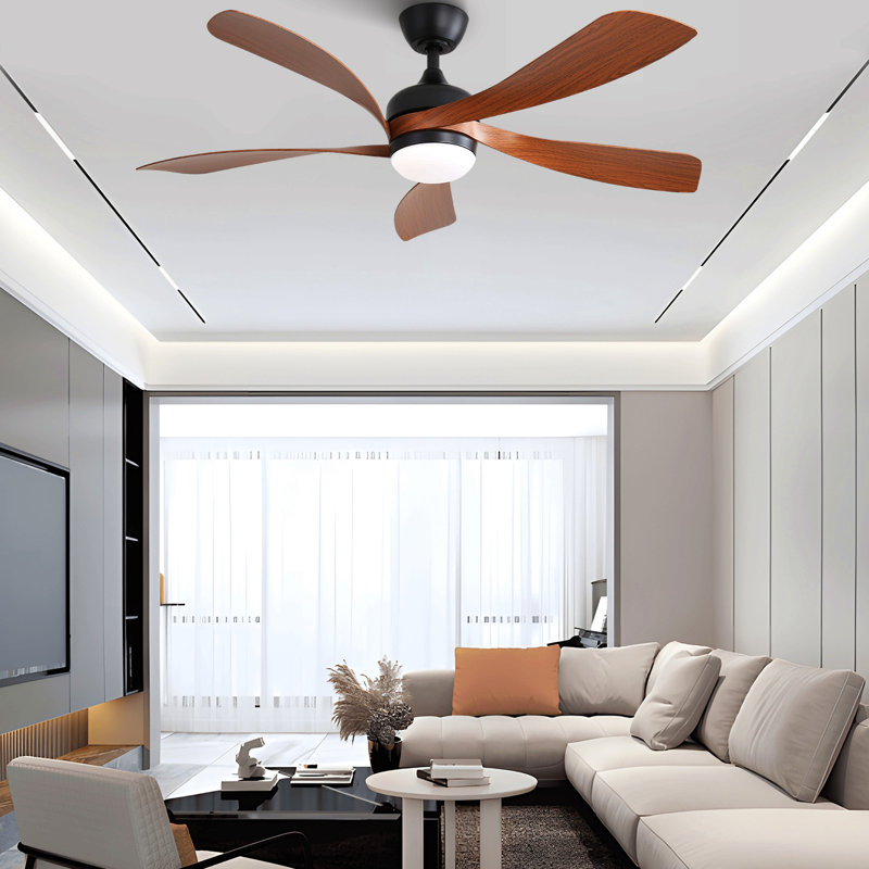 Ventilateur de plafond 52 pouces intérieur avec 3 couleurs à intensité variable 5 pales ABS télécommande et moteur à courant continu réversible noir avec lumière DEL