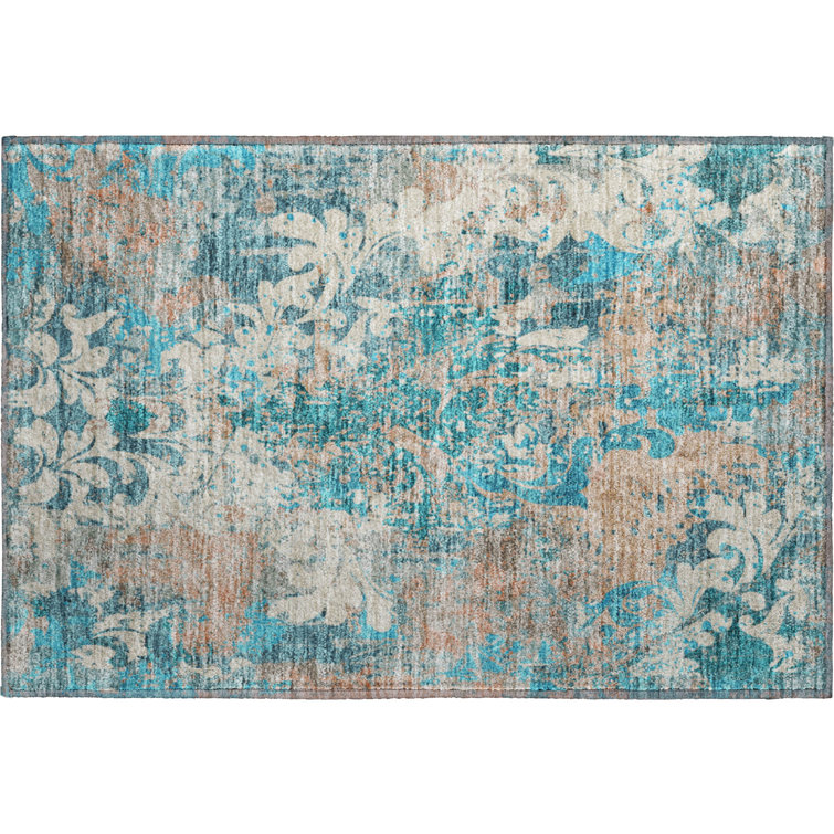 Premium Machine Washable Prisco Teal Rug