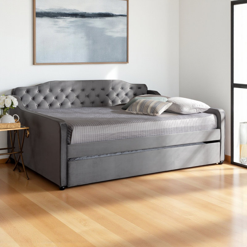 Varol Contemporary Queen Size Upholstered Daybed in Gray, 39.40"H X 88.60"W X 63.90" L, Gray, Queen