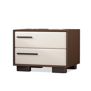Minimalist Italian Bedside Table, With A Wooden Frame And Double Drawer Design, Suitable For Use In The Bedroom.