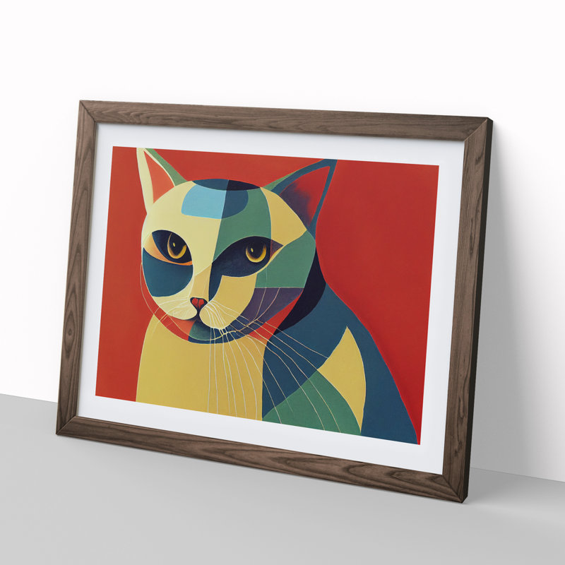 Abstract Cat Vol.2 - Framed Print, 25cm H x 34cm W x 2cm D, Walnut