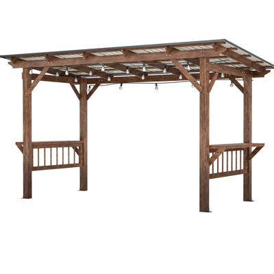 Pergola en bois avec toit en métal, ampoules et comptoirs d'espacement. Toit de belvédère très stable et exceptionnel.