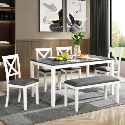 Ensemble de table de salle à manger 6 pièces avec banc, ensemble de table à manger en bois pour 6 personnes, ensemble de table à manger moderne pour 6 personnes pour la salle à manger, cuisine